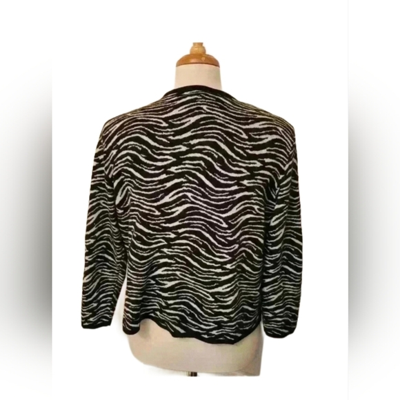 Vintage Nu Vogue Zebra Print Knit Cardigan Sweater Zip Front XXL Made In Canada - Picture 3 of 7